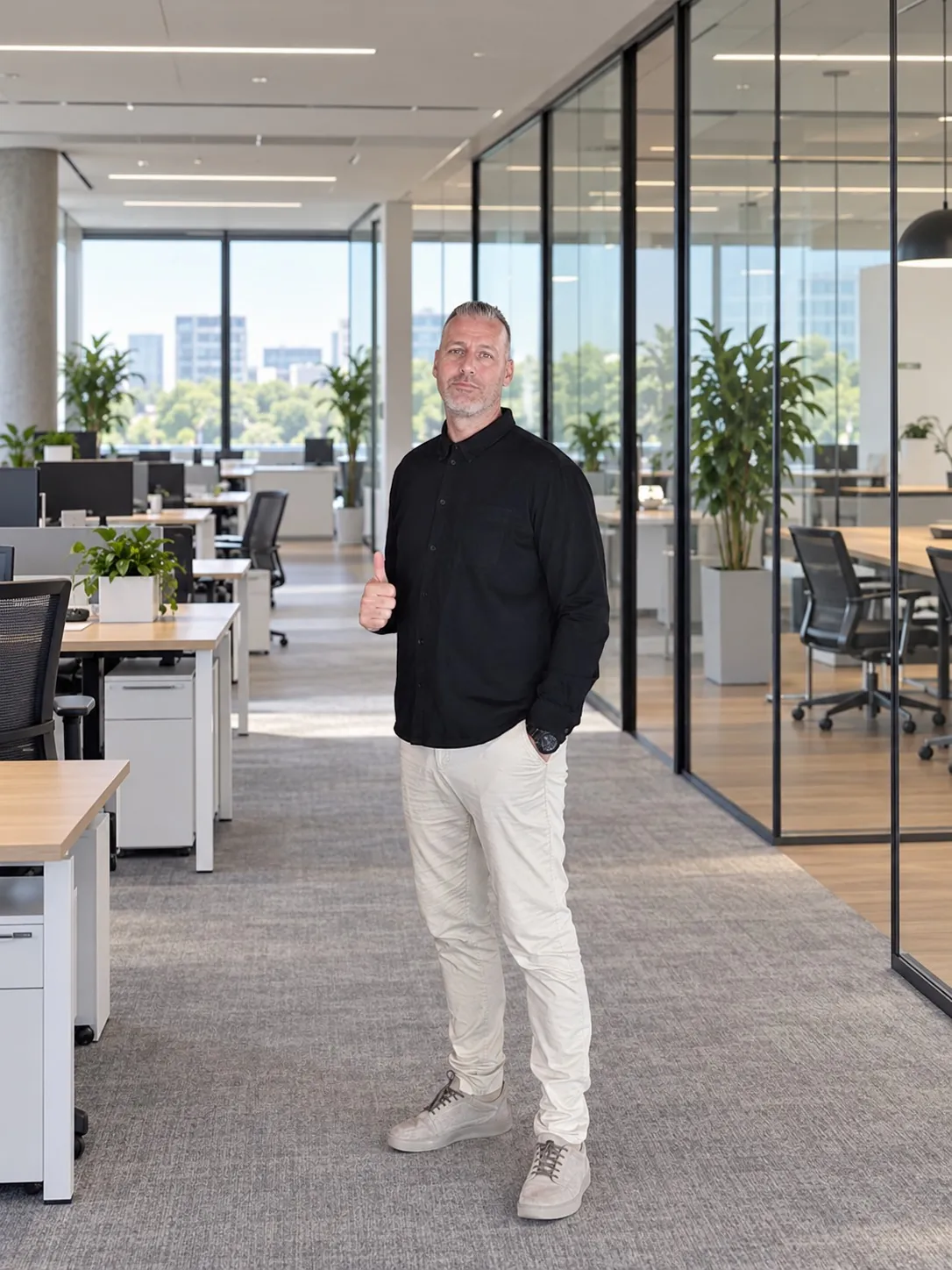 Maikel Menkhorst staand in een moderne kantooromgeving